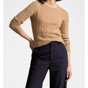 Women's Ralph Lauren Golf Beige Cable Knit 100% Cashmere Crew Neck Sweater XL